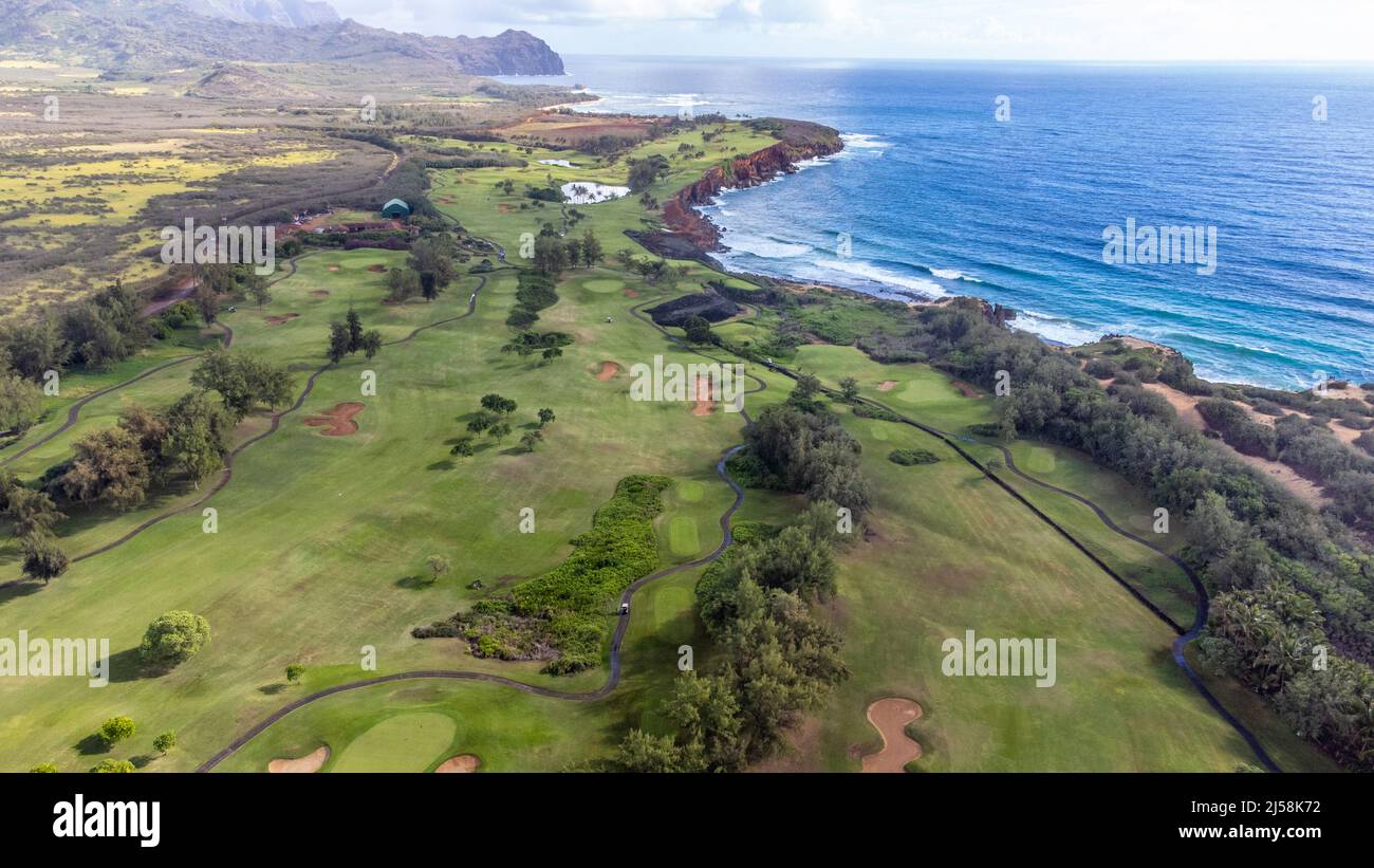 Parcours de golf de Poipu Bay, Koloa, Kauai, Hawaï Banque D'Images