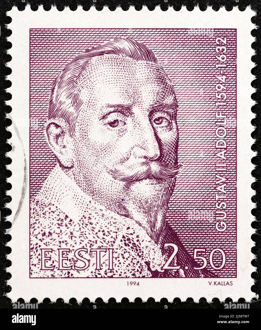 ESTONIE - VERS 1994: Un timbre imprimé en Estonie émis pour l'anniversaire de naissance 400th du roi Gustav II Adolf de Suède montre Gustav II Adolf Banque D'Images