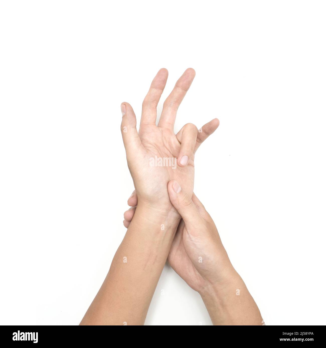 Douleur au tendon fléchisseur chez le jeune homme asiatique. Concept de tendonitis flexor. Blessures aux tendons. Banque D'Images