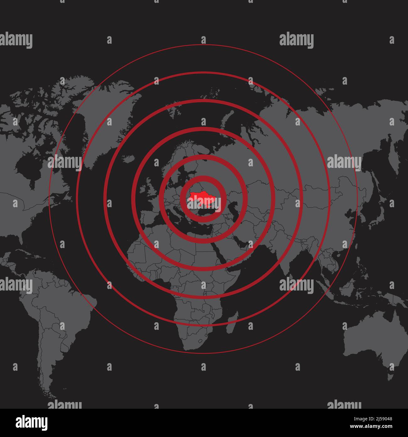 Carte du monde cercles de guerre ukrainiens plats Illustration de Vecteur