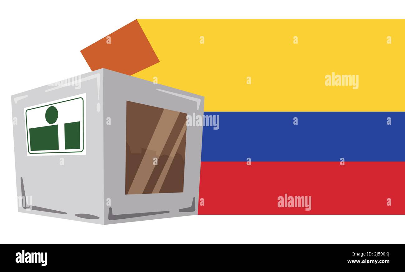 Urne carrée avec étiquette, vote et drapeau de la Colombie, favorisant la saison électorale. Illustration de Vecteur