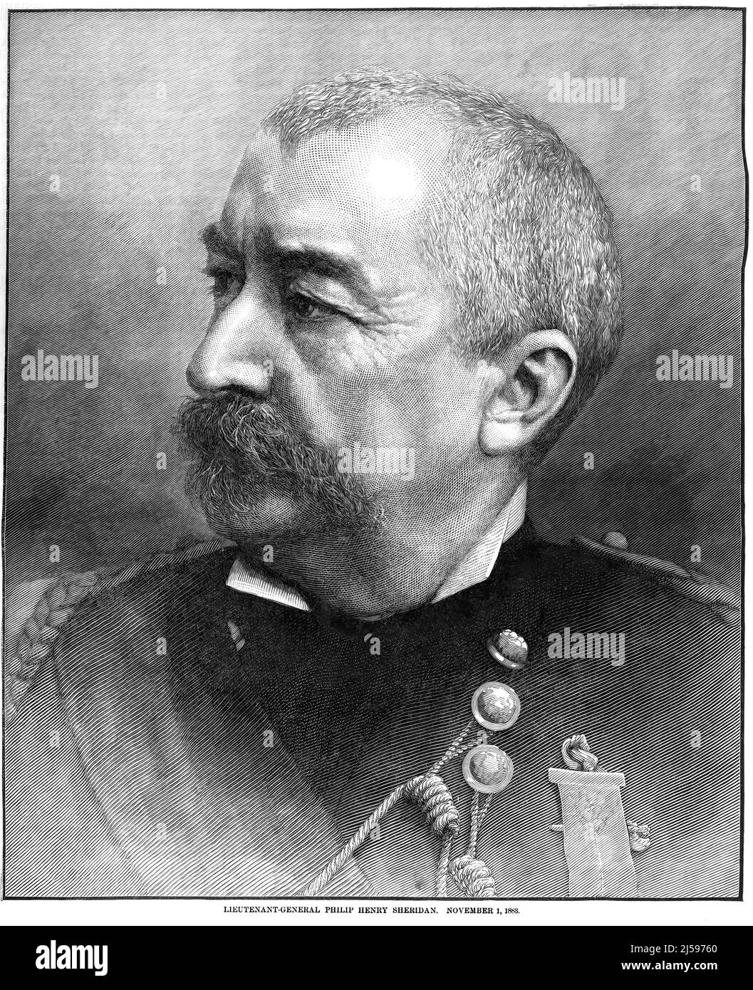 Portrait de Philip Henry Sheridan, général de l'armée dans la guerre civile américaine. illustration du siècle 19th Banque D'Images