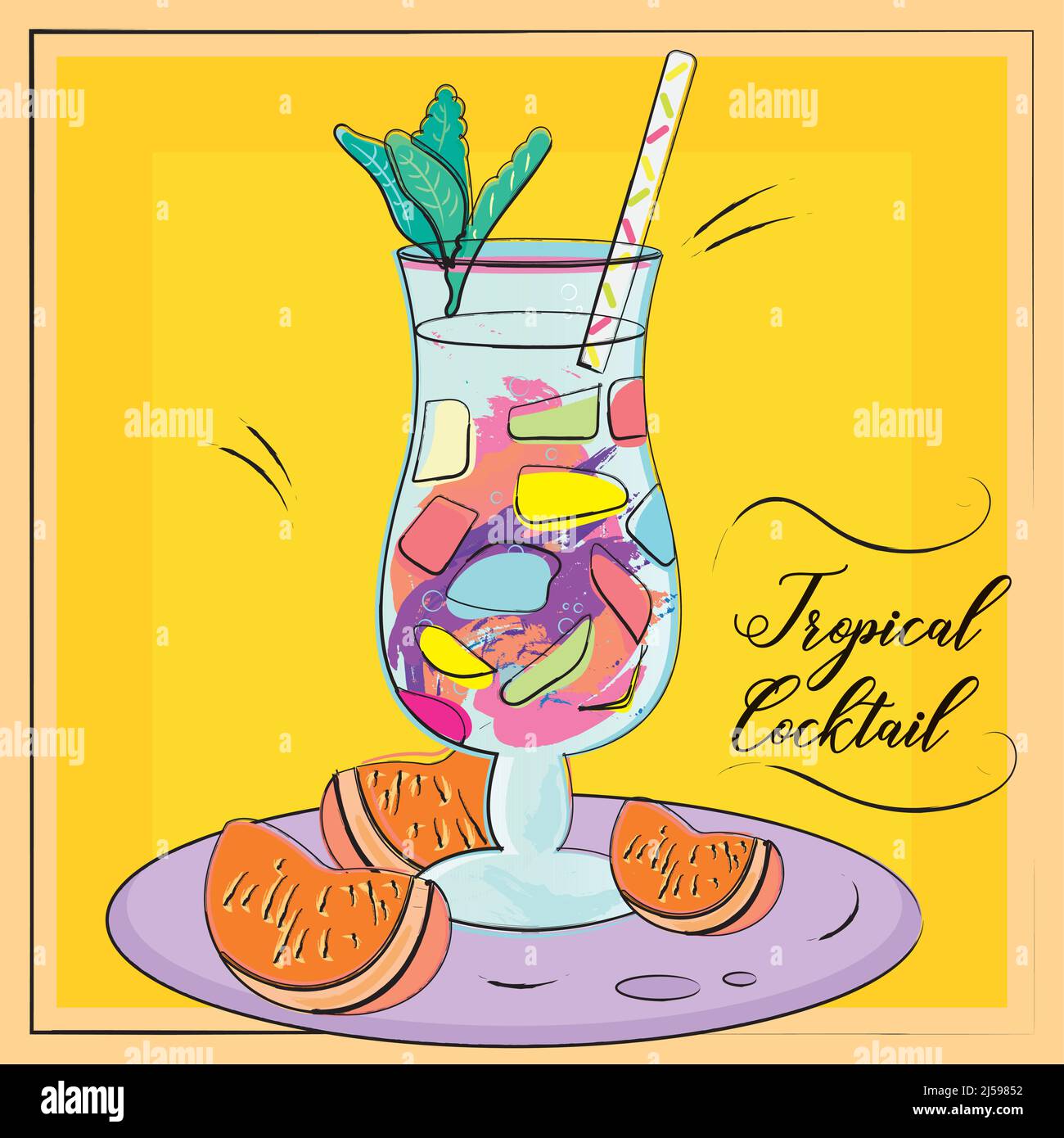 Croquis d'un cocktail tropical avec tangerine Vector Illustration de Vecteur