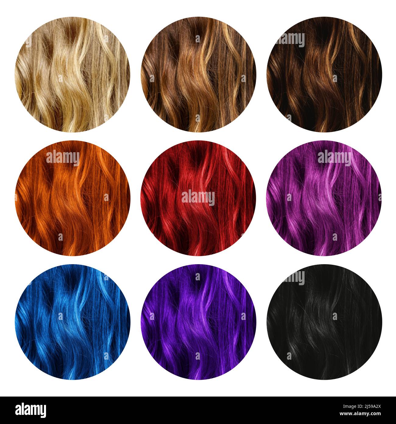 Différentes couleurs de teinture des cheveux. Ensemble d'échantillons de  différentes couleurs de cheveux Photo Stock - Alamy