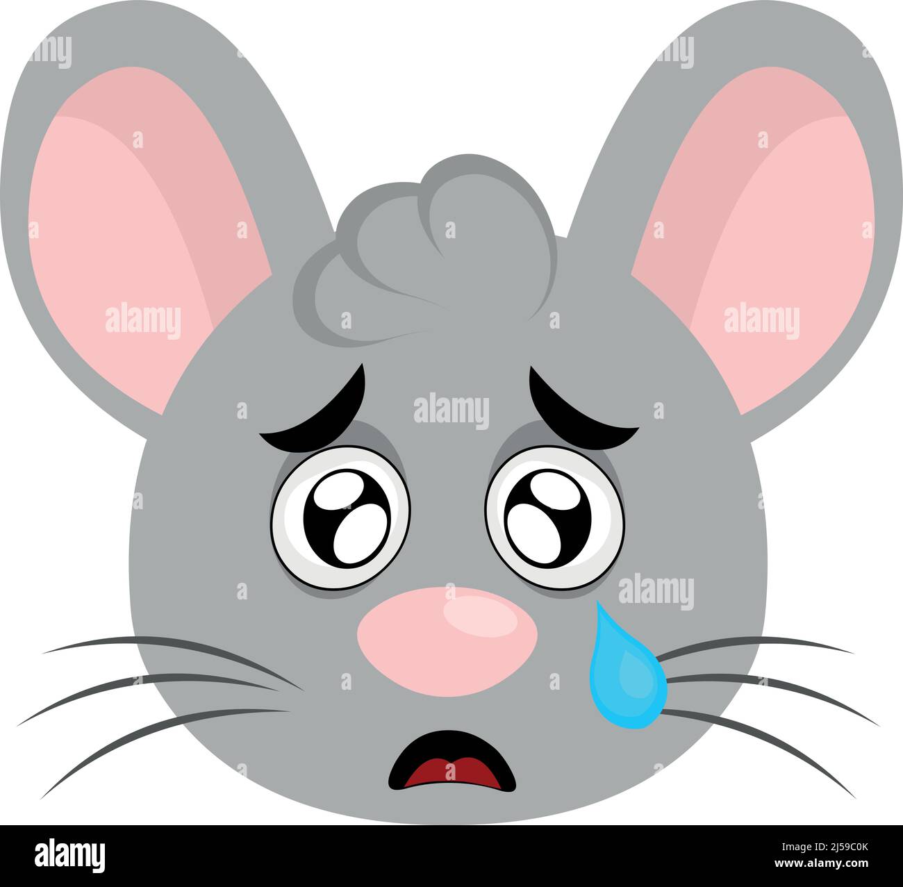Illustration vectorielle d'un visage de souris de dessin animé avec une expression triste, pleurant avec une déchirure dans son œil Illustration de Vecteur