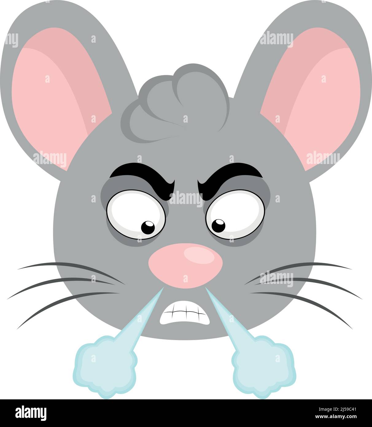 Illustration vectorielle d'un visage de souris de dessin animé avec une expression en colère et fuming Illustration de Vecteur