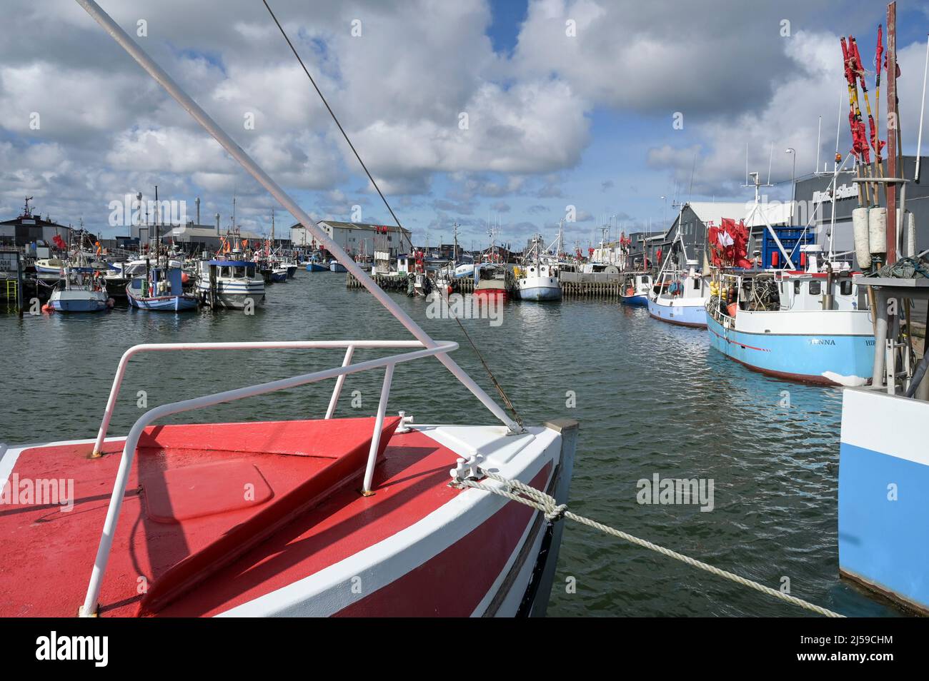 DANEMARK, Jutland, Hirtshals, Port de pêche de la mer du Nord avec bateaux de pêche / DÄNEMARK, Jütland, Hirtshals, Nordsee Hafen, Fischerboote Banque D'Images