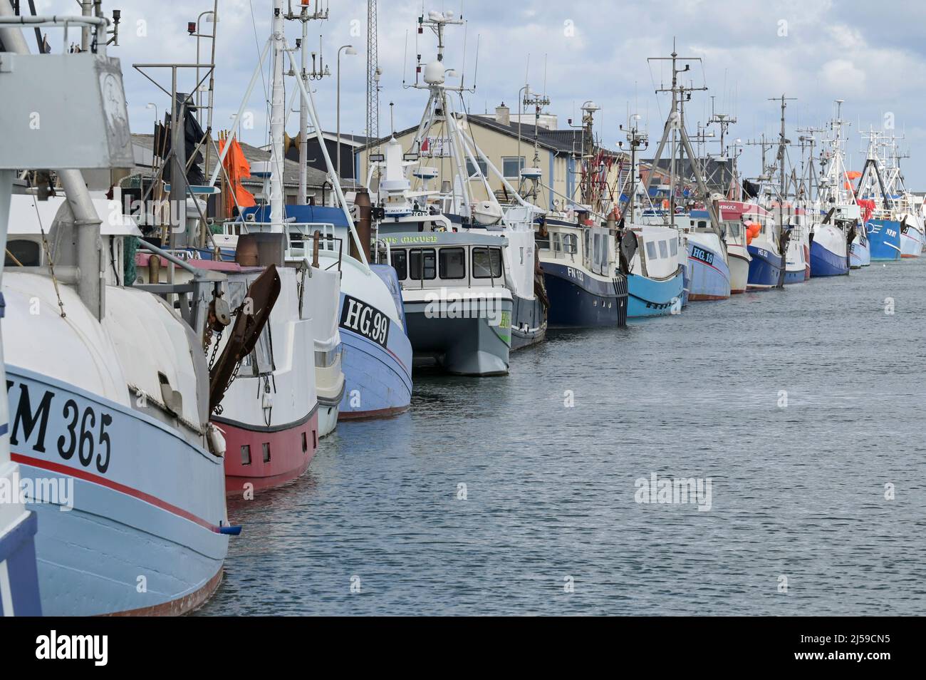 DANEMARK, Jutland, Hirtshals, Port de pêche de la mer du Nord avec bateaux de pêche / DÄNEMARK, Jütland, Hirtshals, Nordsee Hafen, Fischerboote Banque D'Images