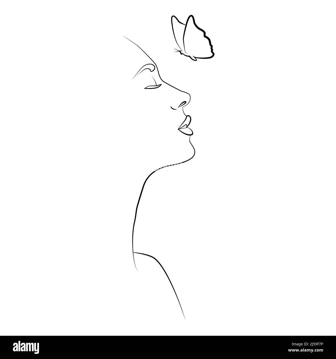 Un visage avec un papillon. Ligne de visage continue, peinture de visage, concept de mode, beauté féminine minimaliste. Magnifique illustration vectorielle. Une pinou moderne Illustration de Vecteur