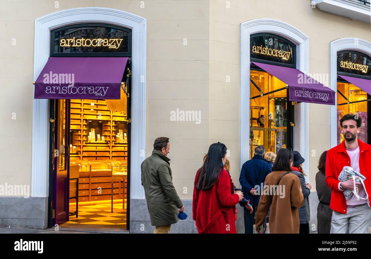 Façade du magasin Aristocrazy, Calle de Serrano, Madrid, Espagne Banque D'Images