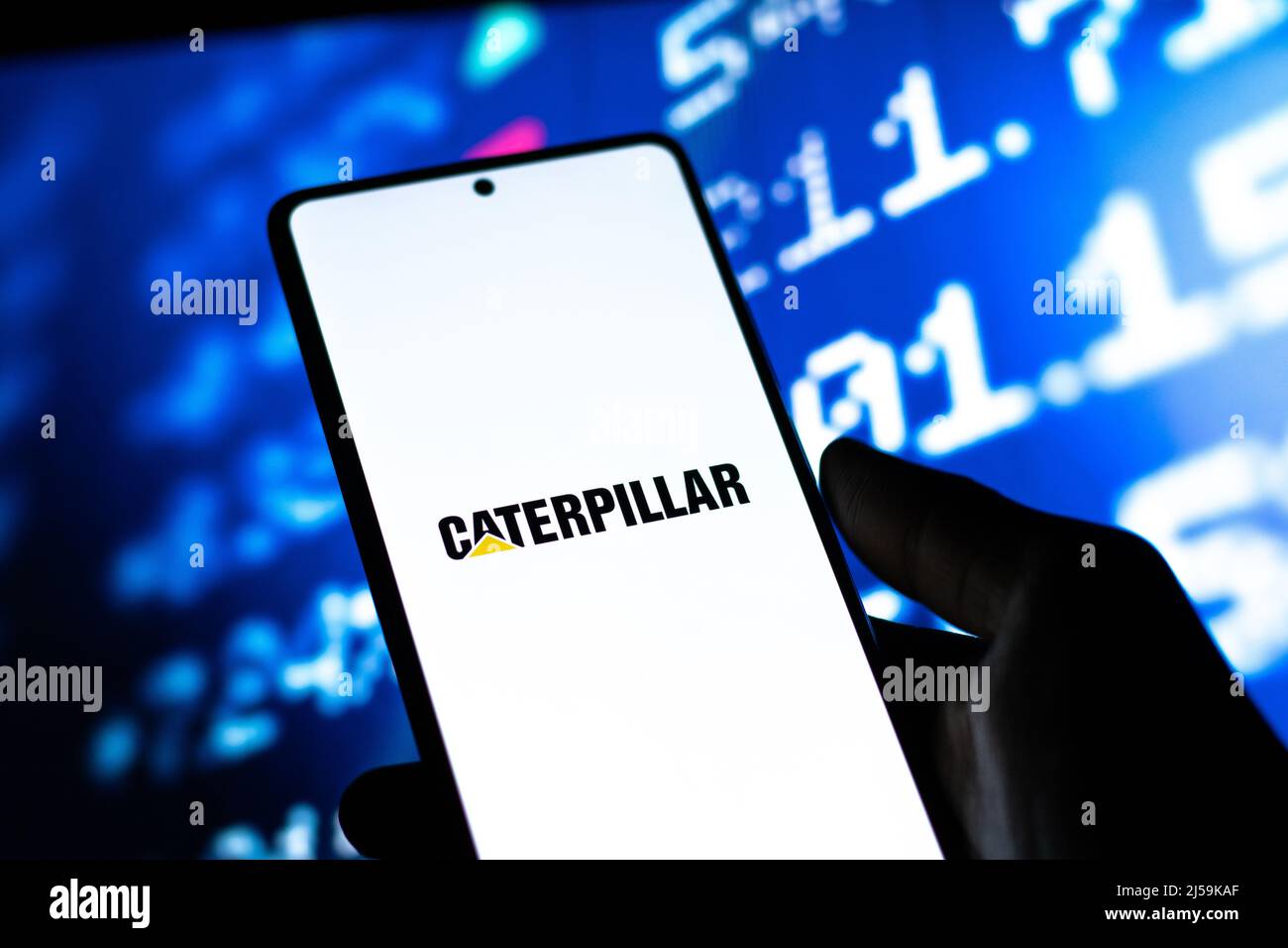 West Bangal, Inde - 20 avril 2022 : logo Caterpillar sur l'image du stock d'écran du téléphone. Banque D'Images