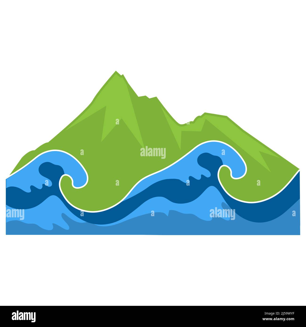 Logo de montagne avec ​​wave de mer. Conception plate. Illustration vectorielle sur fond blanc. Illustration de Vecteur