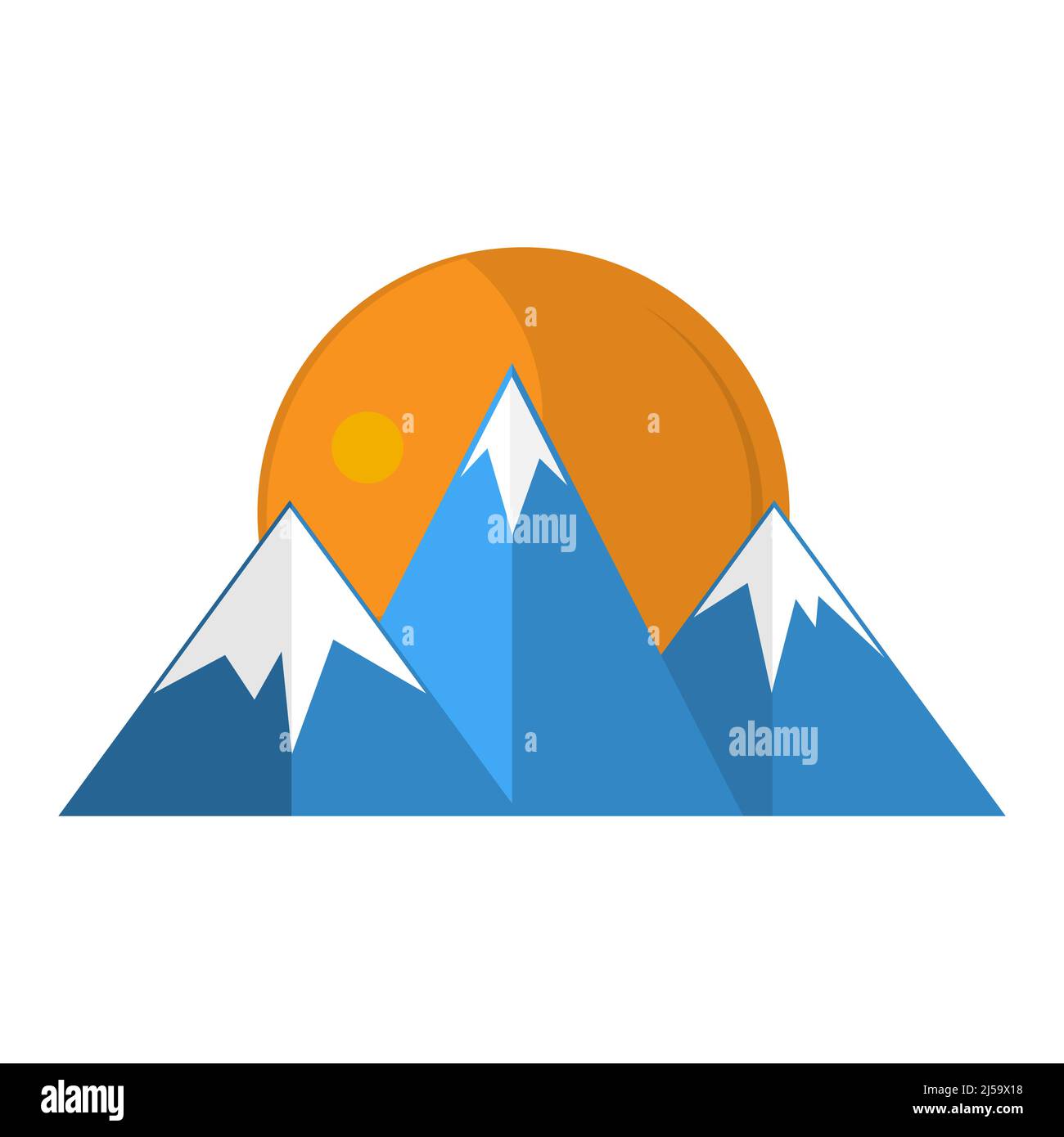 Logo Mountain avec pleine lune. Conception plate. Illustration vectorielle sur fond blanc. Illustration de Vecteur