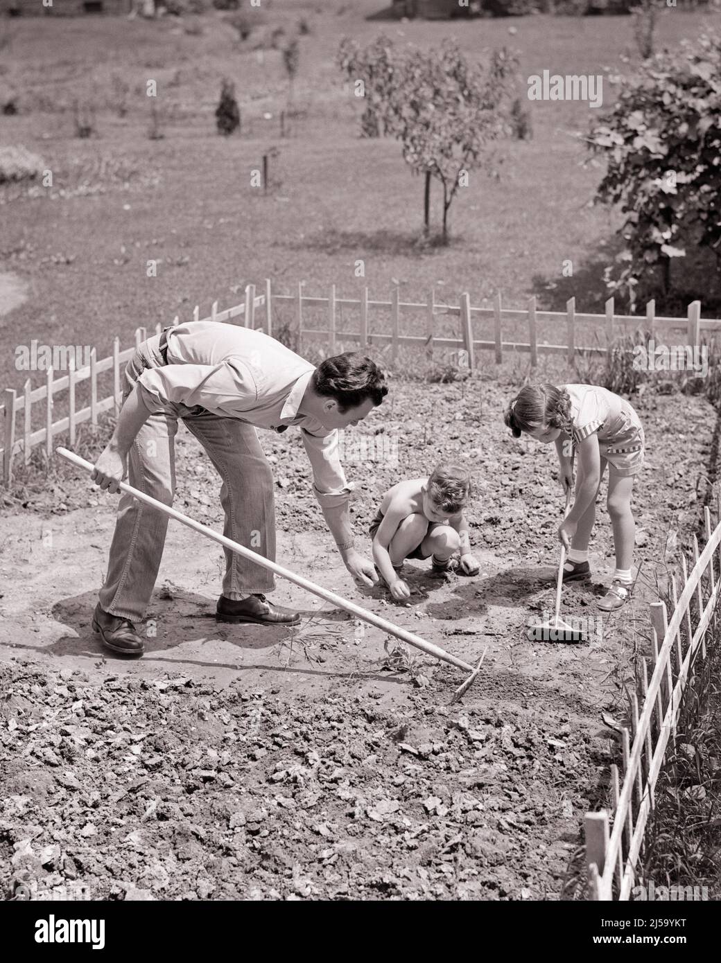 1950S GARÇON FILS ET FILLE AIDER L'HOMME PÈRE PLANTER JARDIN DANS L'ARRIÈRE-COUR - J4874 HAR001 HARS VIEILLE SOEUR DE MODE 1 JEUNES TRAVAIL D'ÉQUIPE FILS SEMENCES FAMILLES SATISFACTION STYLE DE VIE FEMMES FRÈRES RÂTEAU SANTÉ MAISON VIE COPIE ESPACE PLEINE LONGUEUR DEMI-LONGUEUR FILLES PERSONNES INSPIRATION HOMMES FRÈRES ET SŒURS CONFIANCE SŒURS PÈRES AGRICULTURE B&W BUTS BONHEUR GRAND ANGLE AVENTURE LOISIR ET SAVOIR DADS FIERTÉ OPPORTUNITÉ FRÈRE JARDINS HOE COOPÉRATION CROISSANCE JUVÉNILES ADULTE MOYEN-ADULTE HOMME MOYEN-ADULTE TEMPS DE PRINTEMPS TOGETHERNESS NOIR ET BLANC CAUCASIEN ETHNICITÉ HAR001 ANCIENNE Banque D'Images