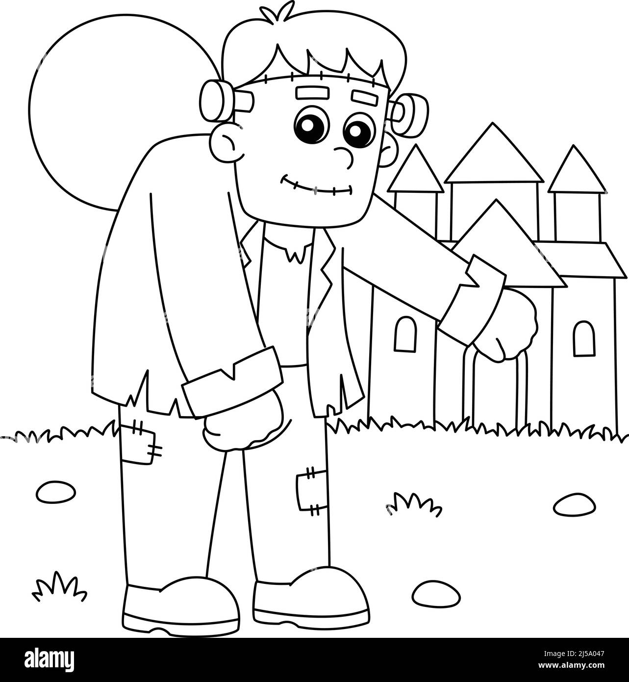 Frankenstein Halloween coloriage page pour enfants Illustration de Vecteur