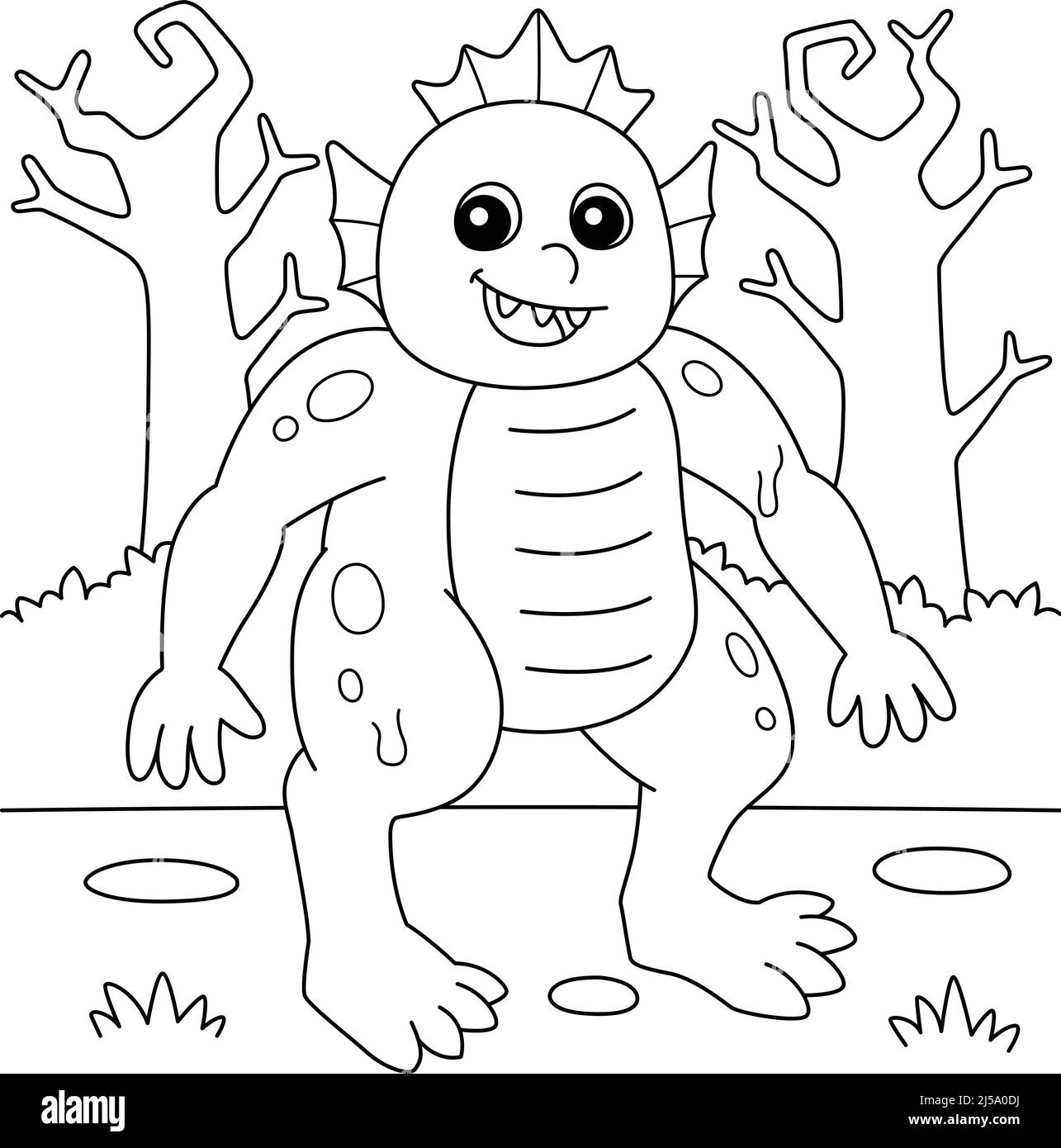 Page de coloriage d'Halloween de monstre de marais pour enfants Illustration de Vecteur