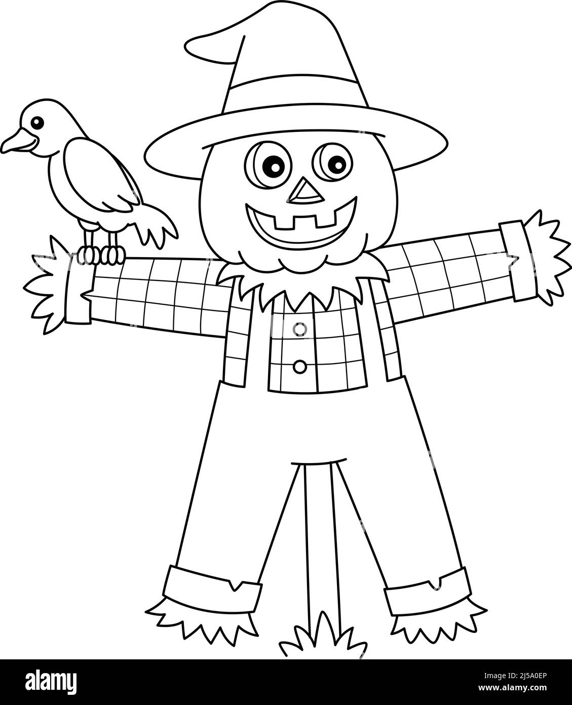 Scarecrow Halloween coloriage page isolé Illustration de Vecteur