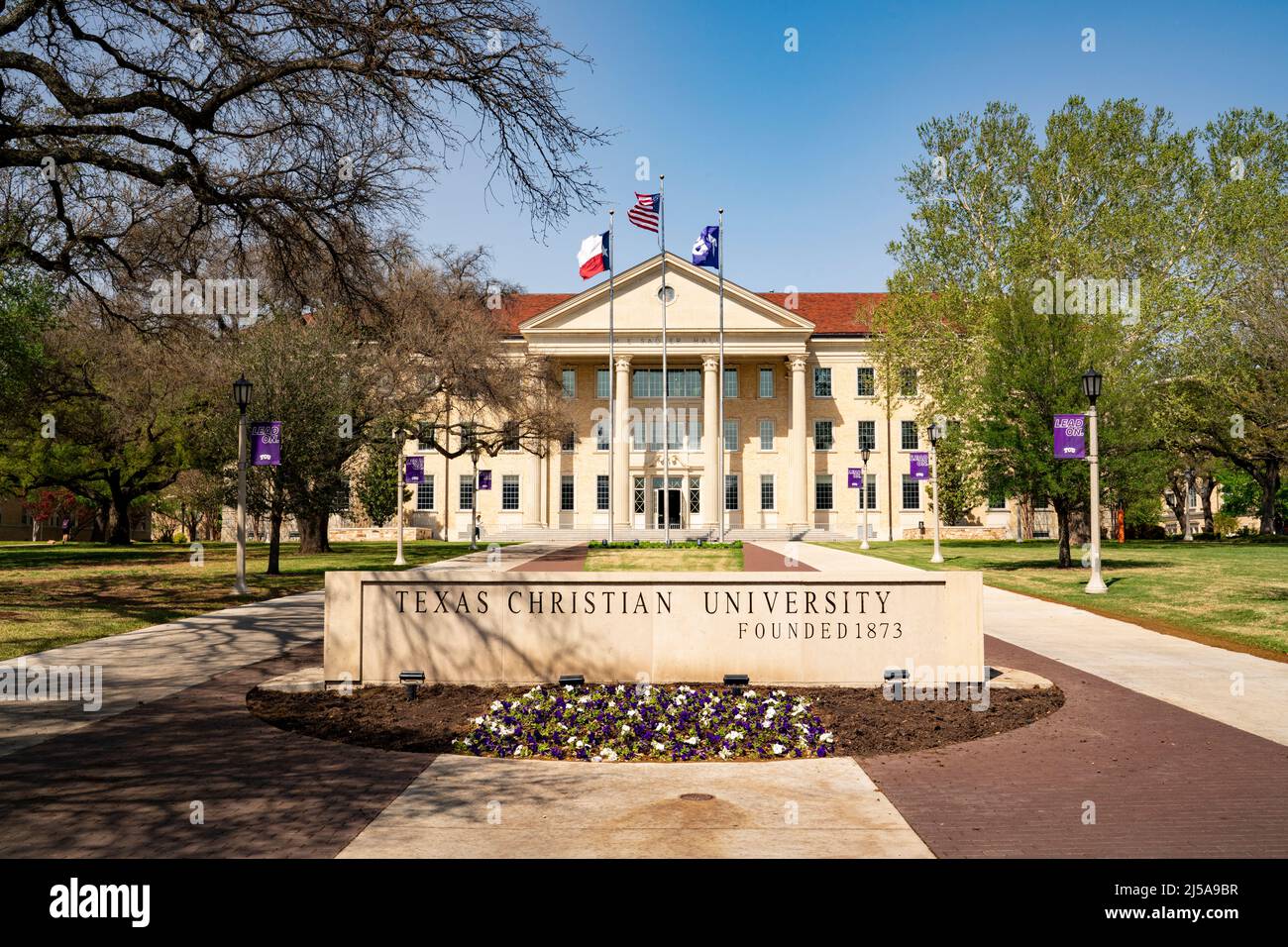 Université chrétienne du Texas, campus de la TCU Banque D'Images