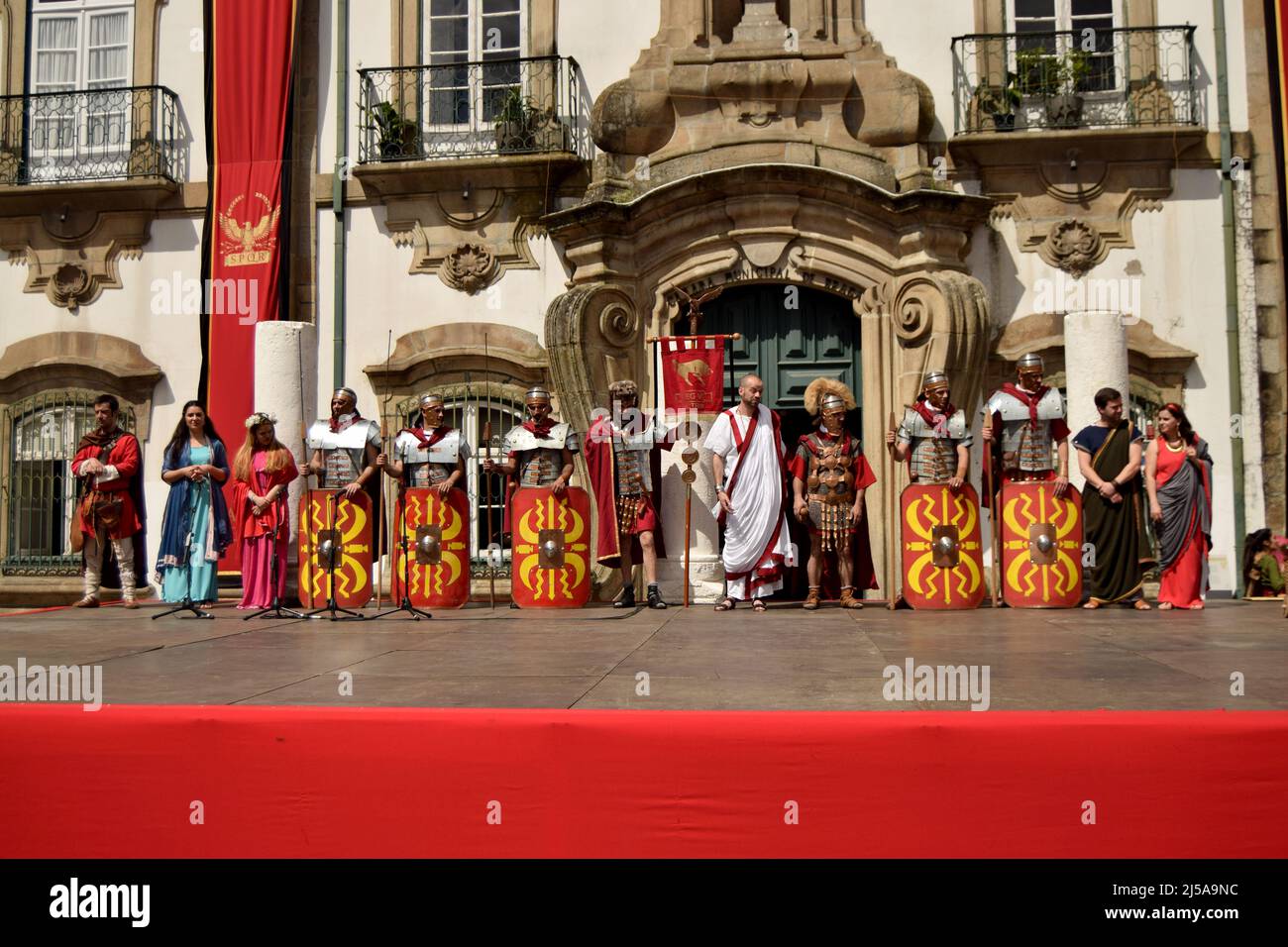 Braga Romana, représentation théâtrale et récréative de l'époque romaine dans l'espace public de la ville de Braga, Portugal. Banque D'Images