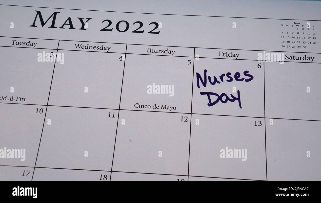 Journée nationale des infirmières et infirmiers, inscrite sur un calendrier le 6 mai 2022 Banque D'Images