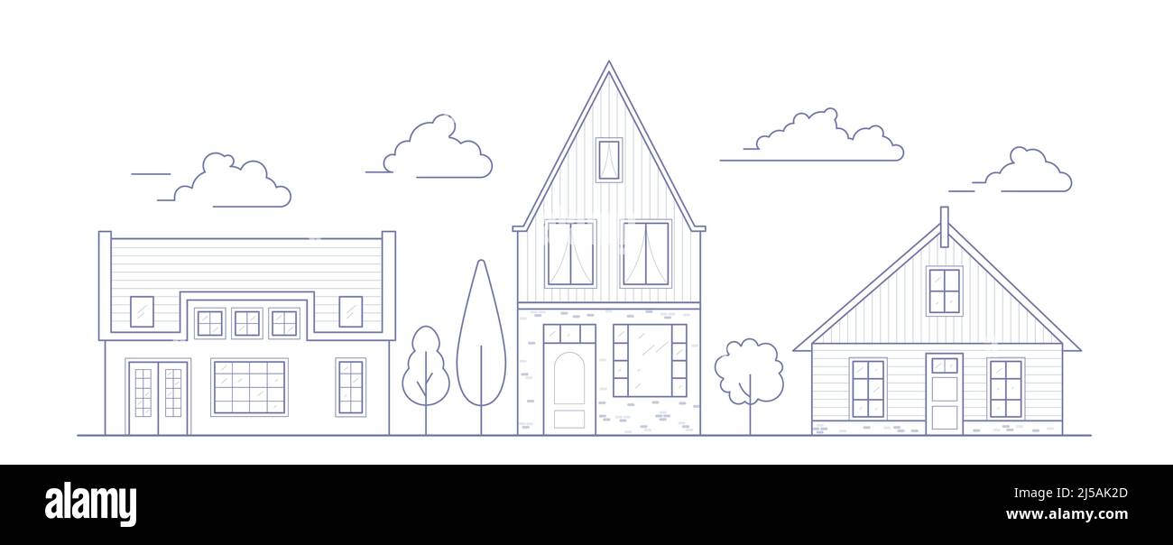 Maisons de quartier d'Europe.Pays-Bas avec des maisons confortables.Façades de bâtiments traditionnels anciens aux pays-Bas.Illustration vectorielle. Illustration de Vecteur