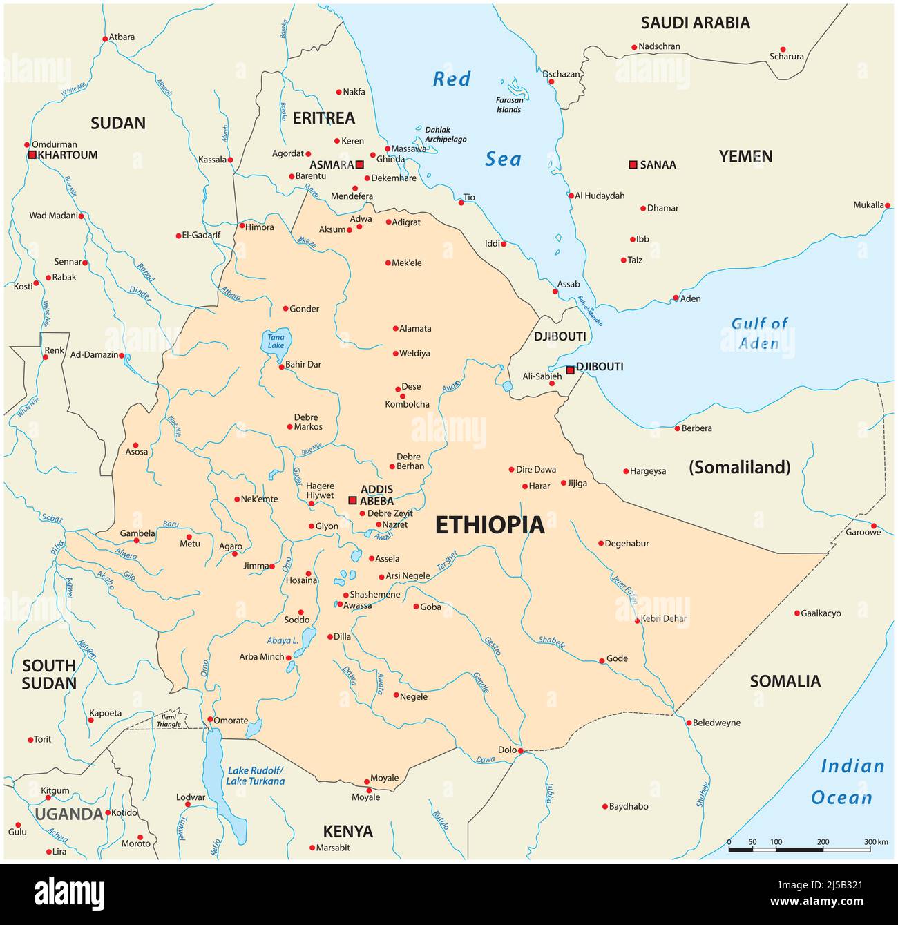 Carte vectorielle Éthiopie et ses pays voisins Illustration de Vecteur