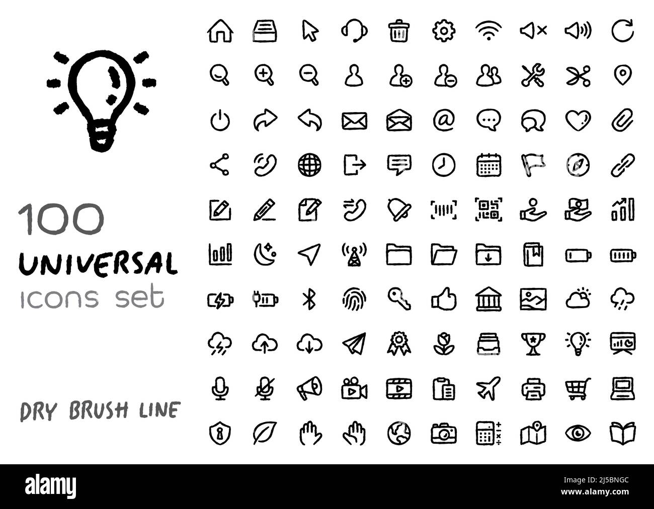 ensemble d'icônes universelles pour l'application web, l'interface utilisateur et l'application mobile. dessin de pinceau sec style minimaliste. Illustration de Vecteur
