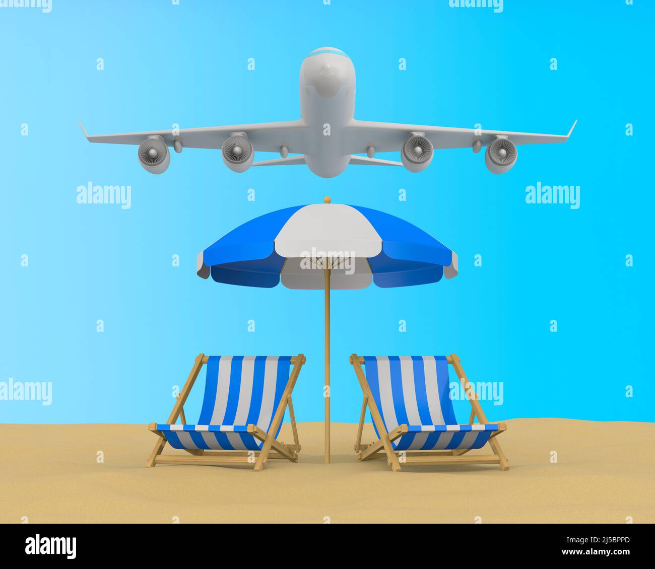 parasol, chaise longue et avion sur la plage. 3D illustration Photo Stock -  Alamy