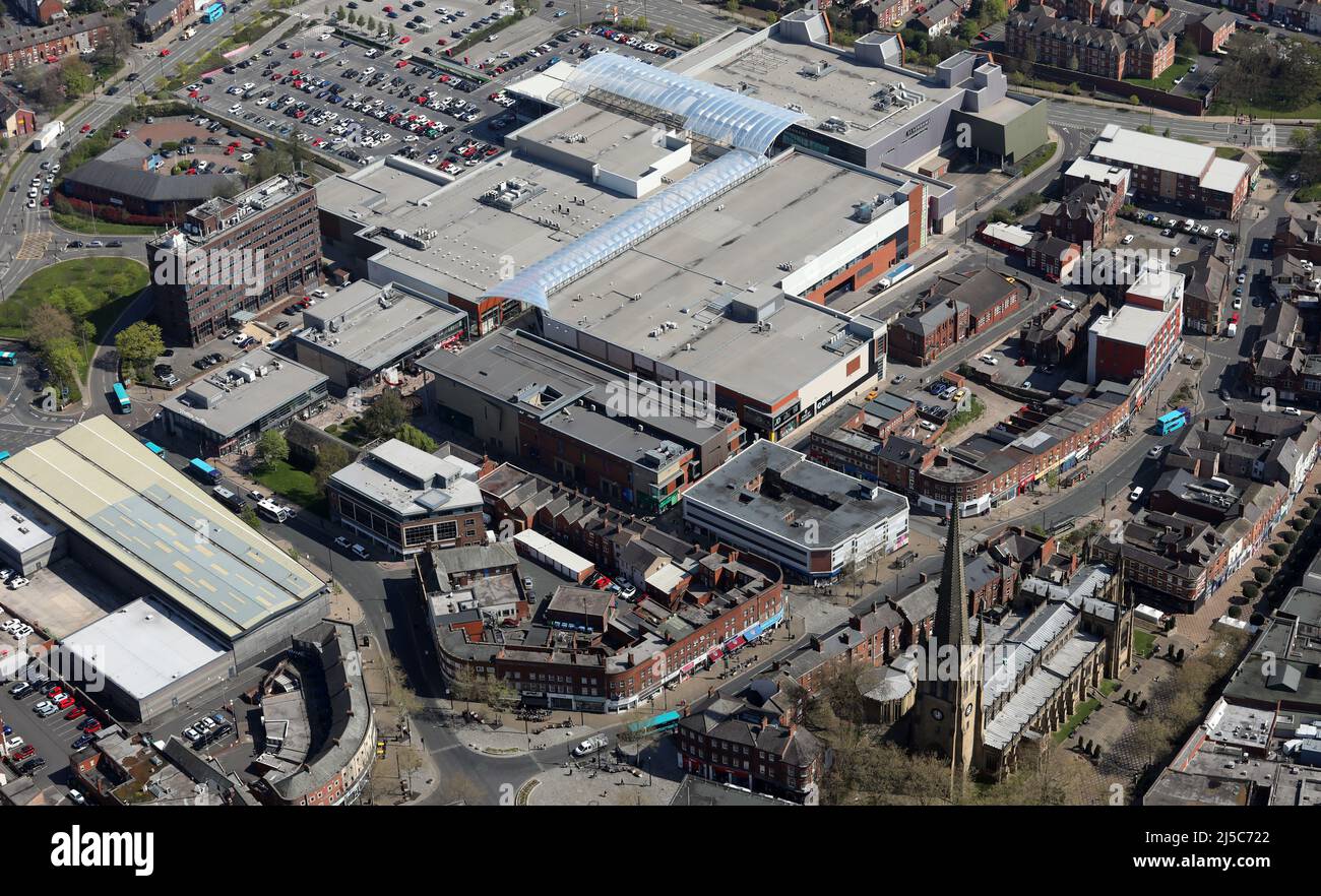 Vue aérienne du centre commercial Trinity Walk dans le centre-ville de Wakefield, West Yorkshire Banque D'Images