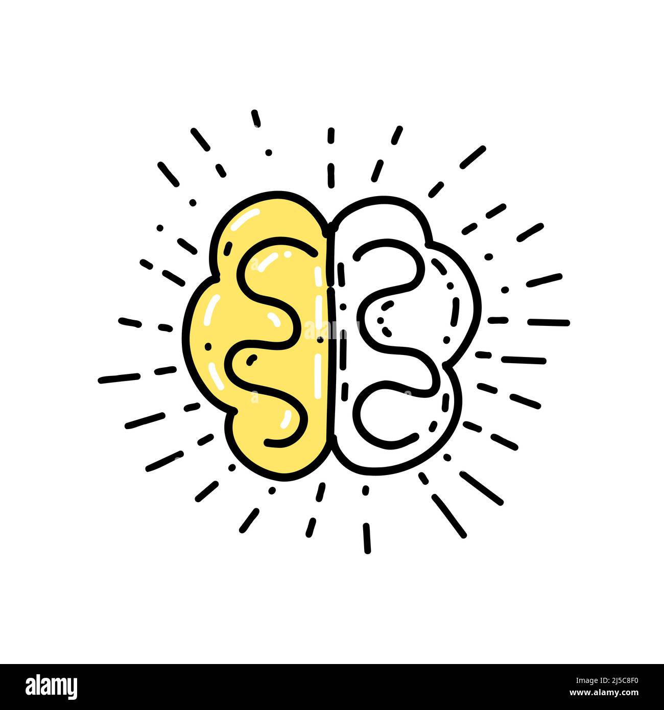 Illustration un cerveau comme symbole d'une bonne idée de couleur jaune dans le style Doodle Illustration de Vecteur