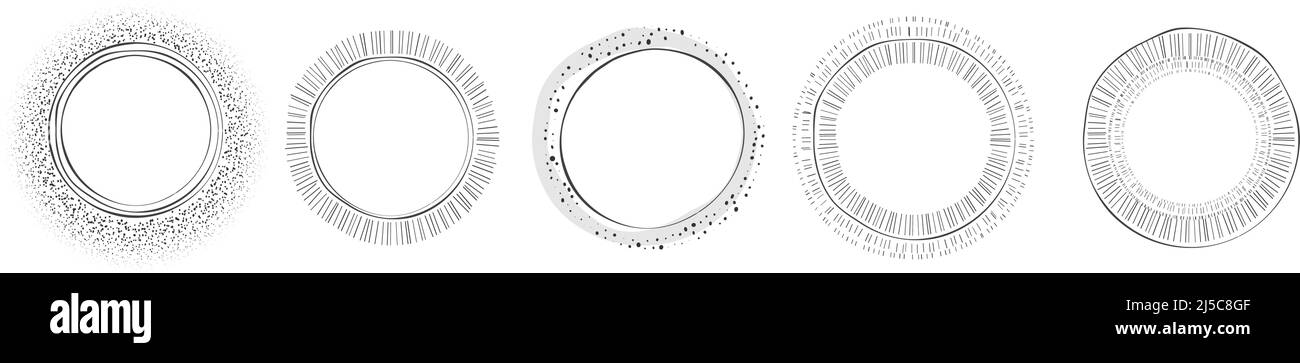 éléments graphiques circulaires dessinés à la main avec un contour variable isolé sur fond blanc, illustration vectorielle Illustration de Vecteur