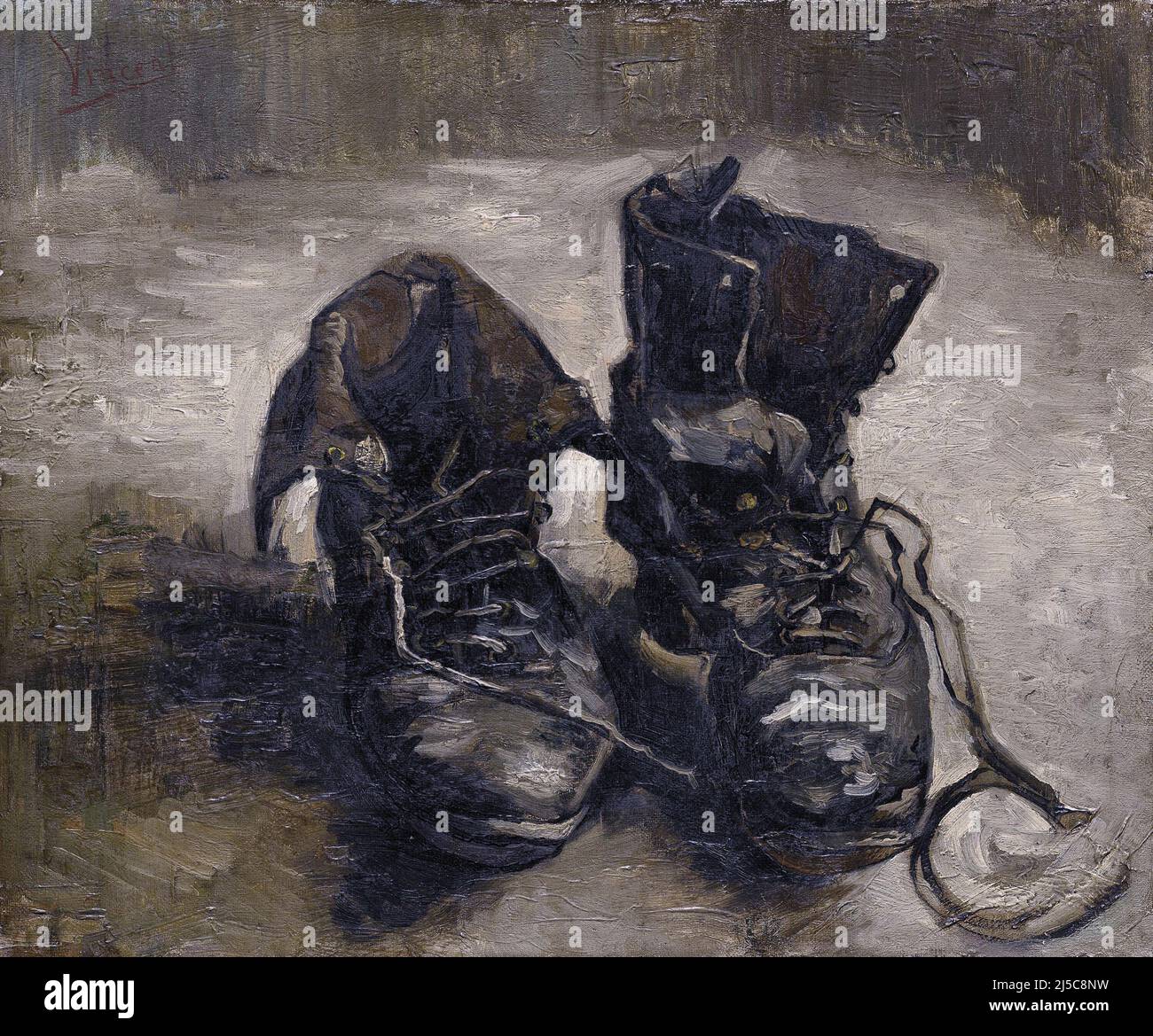 Les vieilles bottes de Vincent Van Gogh 1886. Musée Van Gogh à Amsterdam,  pays-Bas Photo Stock - Alamy