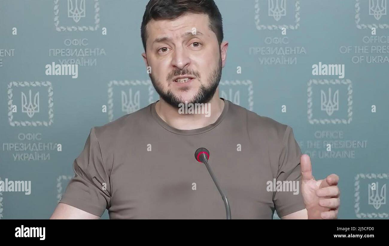 VOLODIMIR ZELENSKY, Président de l'Ukraine faisant une adresse TV 29 mars 2022., Banque D'Images