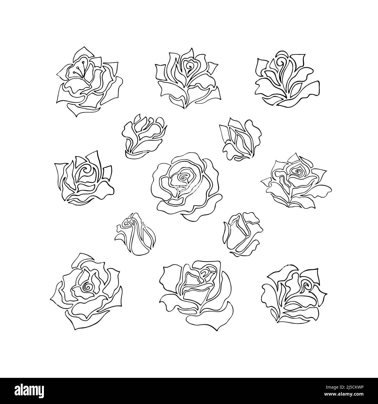 Illustrations de fleurs et de bourgeons roses. Collection d'éléments floraux dans un style original de dessin au trait Illustration de Vecteur