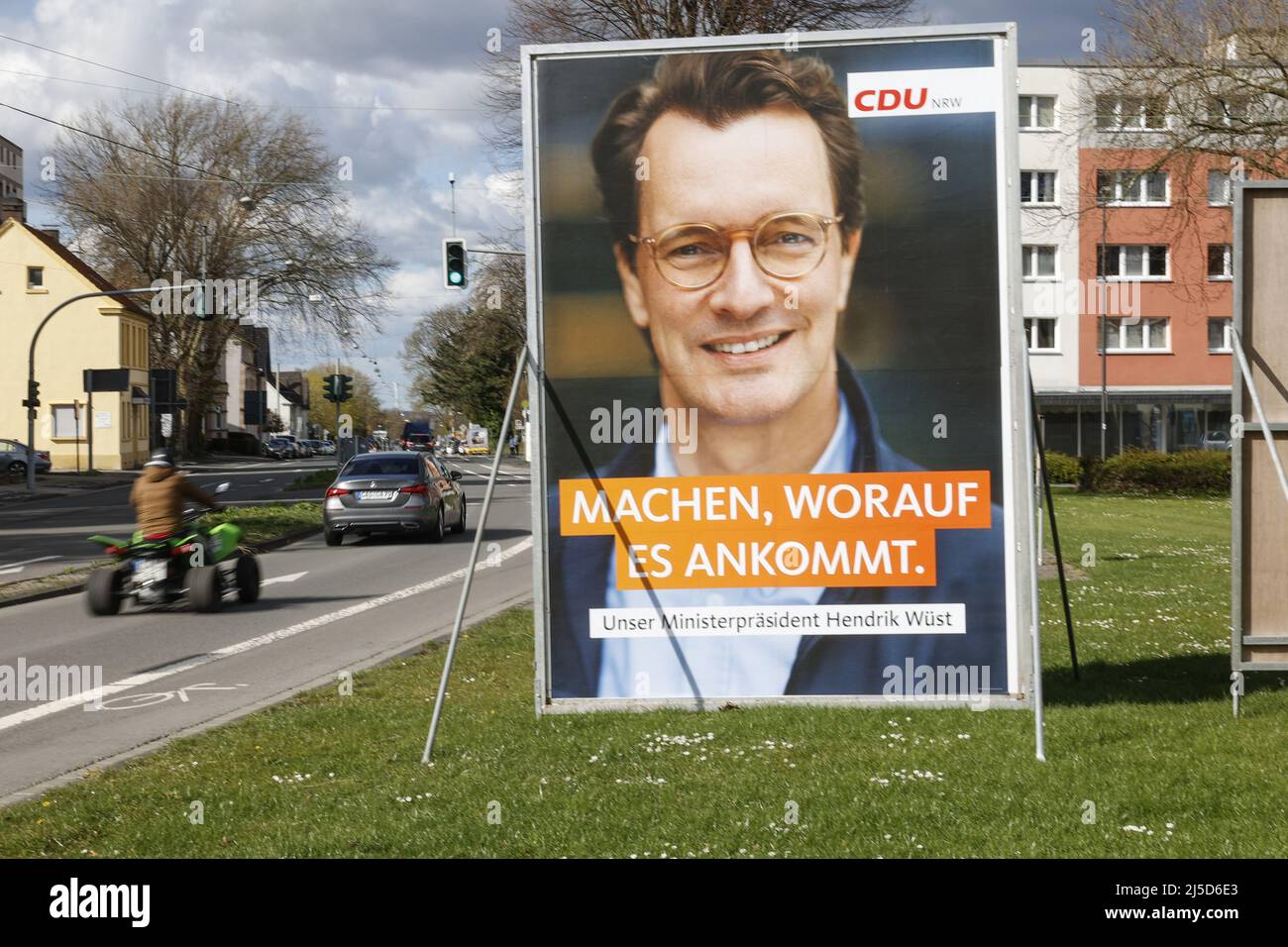 Castrop-Rauxel, 10.04.2022 - affiches électorales du premier ministre de l'État CDU du NRW, Hendrik Wuest. L'élection du Parlement d'État de 18th en Rhénanie-du-Nord-Westphalie aura lieu le 15 mai 2022. [traduction automatique] Banque D'Images
