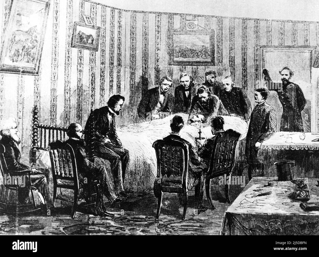 Décès d'Abraham Lincoln, le 15 avril 1865 Etats-Unis gravure Banque D'Images