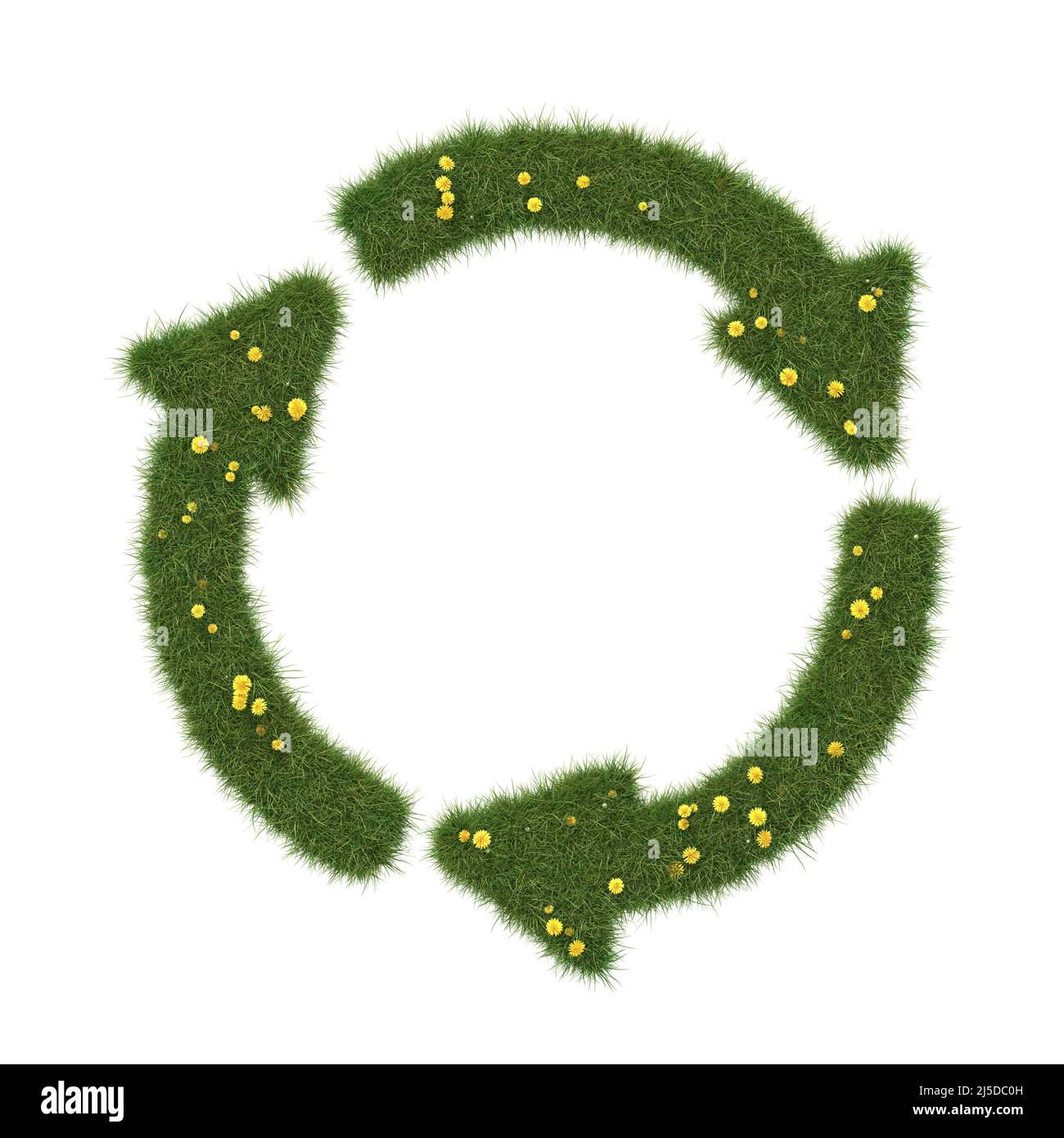 Recyclage des flèches signe fait de l'herbe réaliste. Concept d'écologie. 3D illustration. Banque D'Images
