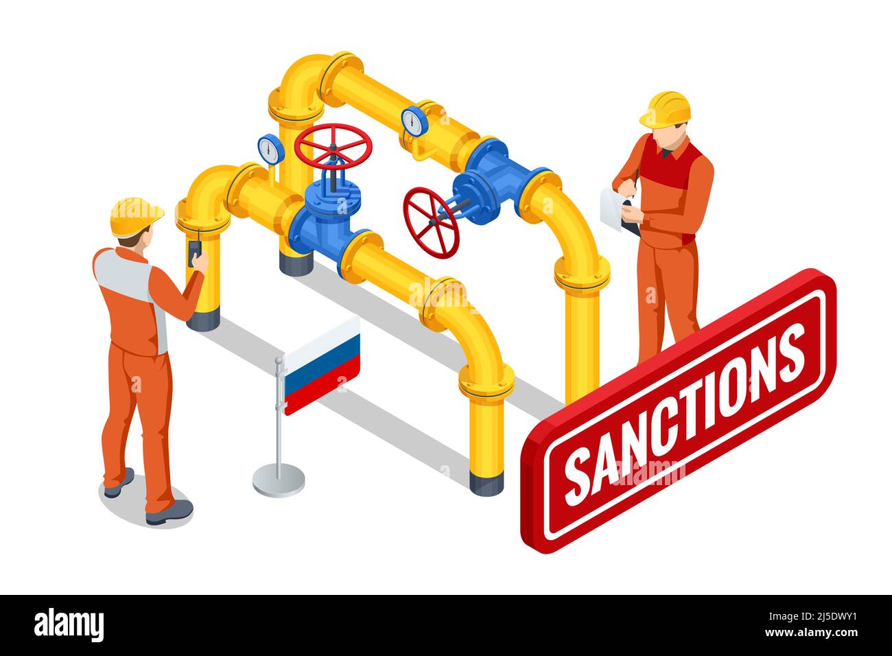 Sanctions, embargo sur le gaz et le pétrole russes. Russie agresseur, guerre. Transport, livraison, transport de gaz naturel Illustration de Vecteur