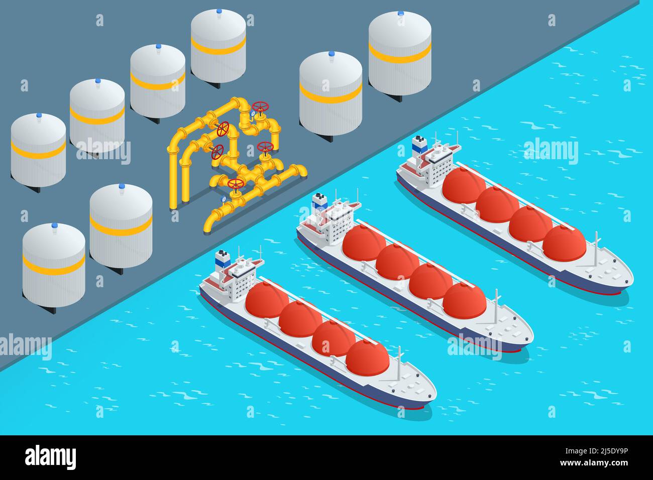 Chargement de citerne isométrique gaz naturel liquéfié au terminal commercial. Transport, livraison, transport de gaz naturel Illustration de Vecteur