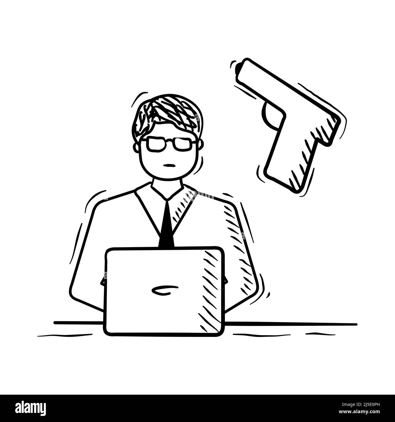 Illustration vectorielle de l'homme dans les nouvelles sous le canon dans le style Doodle. Illustration de Vecteur