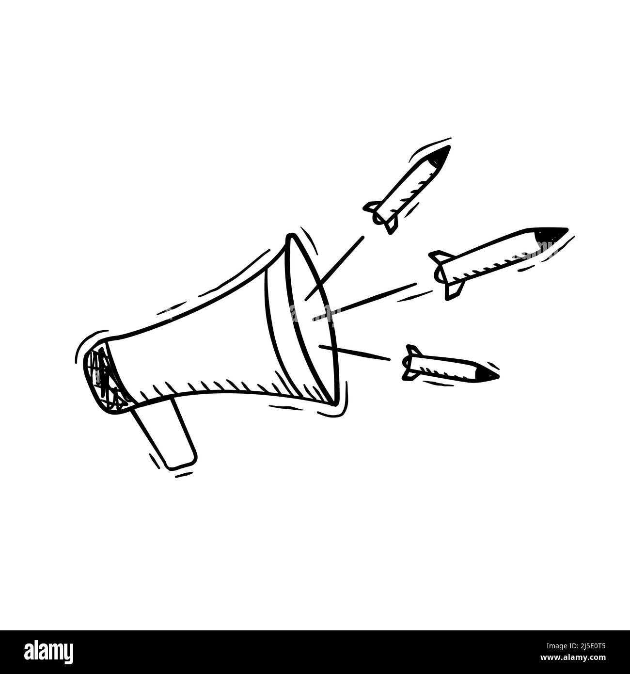 Illustration vectorielle des fusées lancées depuis un haut-parleur public dans un style doodle. Illustration de Vecteur