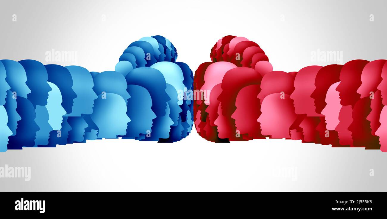 Culture la guerre et les guerres culturelles concept ou divisé les gens dans la politique avec des philosophie différentes comme les cultures et l'idéologie dans les conflits. Banque D'Images