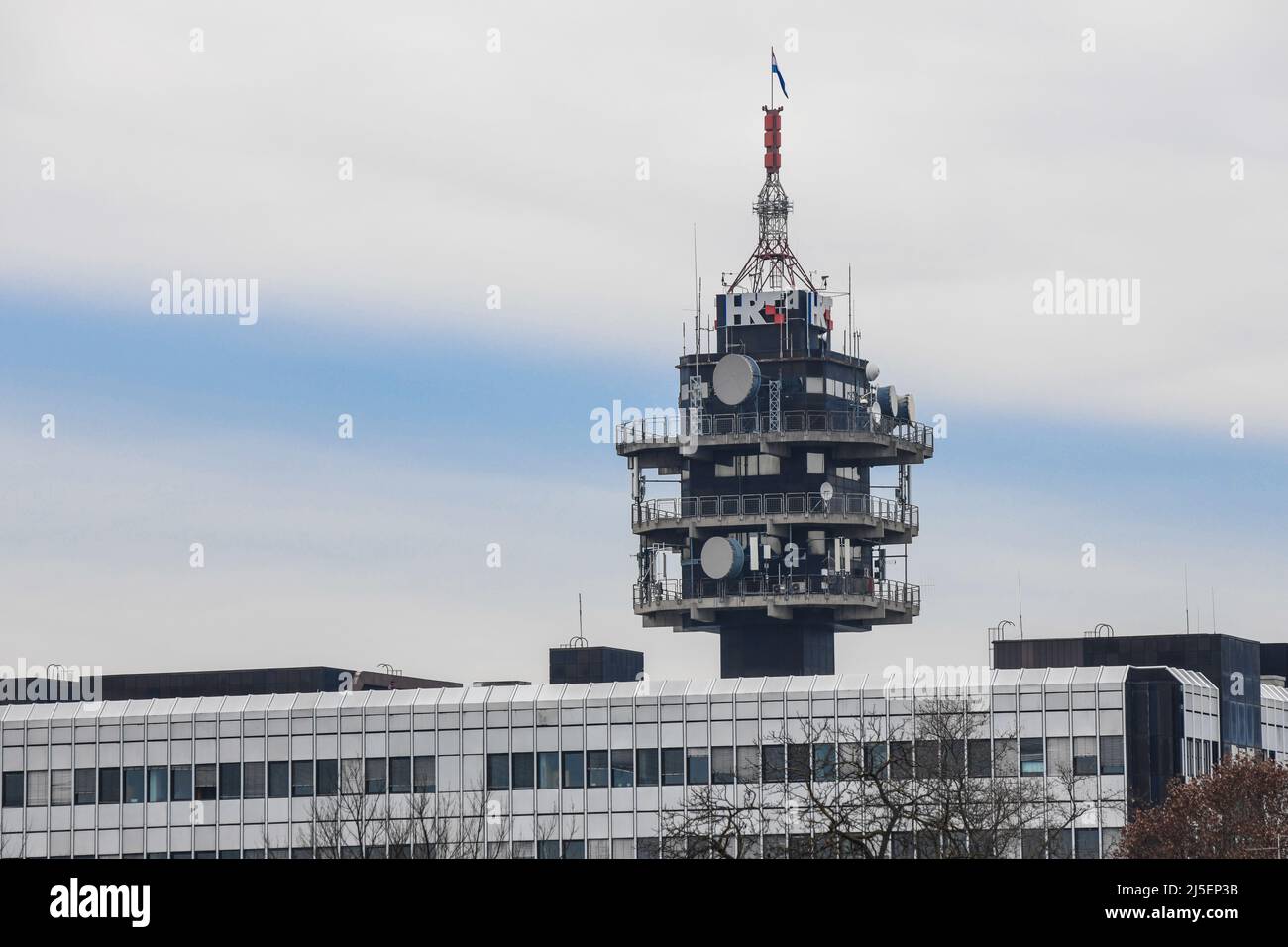 Hrvatska radiotelevizija : siège et antenne croates de la radio et de la télévision. Prisavlje, Zagreb Banque D'Images