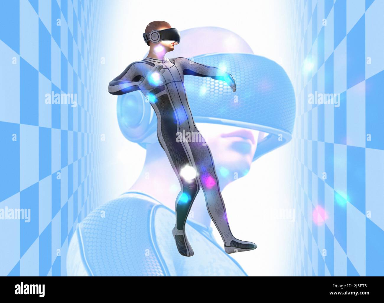 Homme portant un casque de réalité virtuelle, illustration Banque D'Images