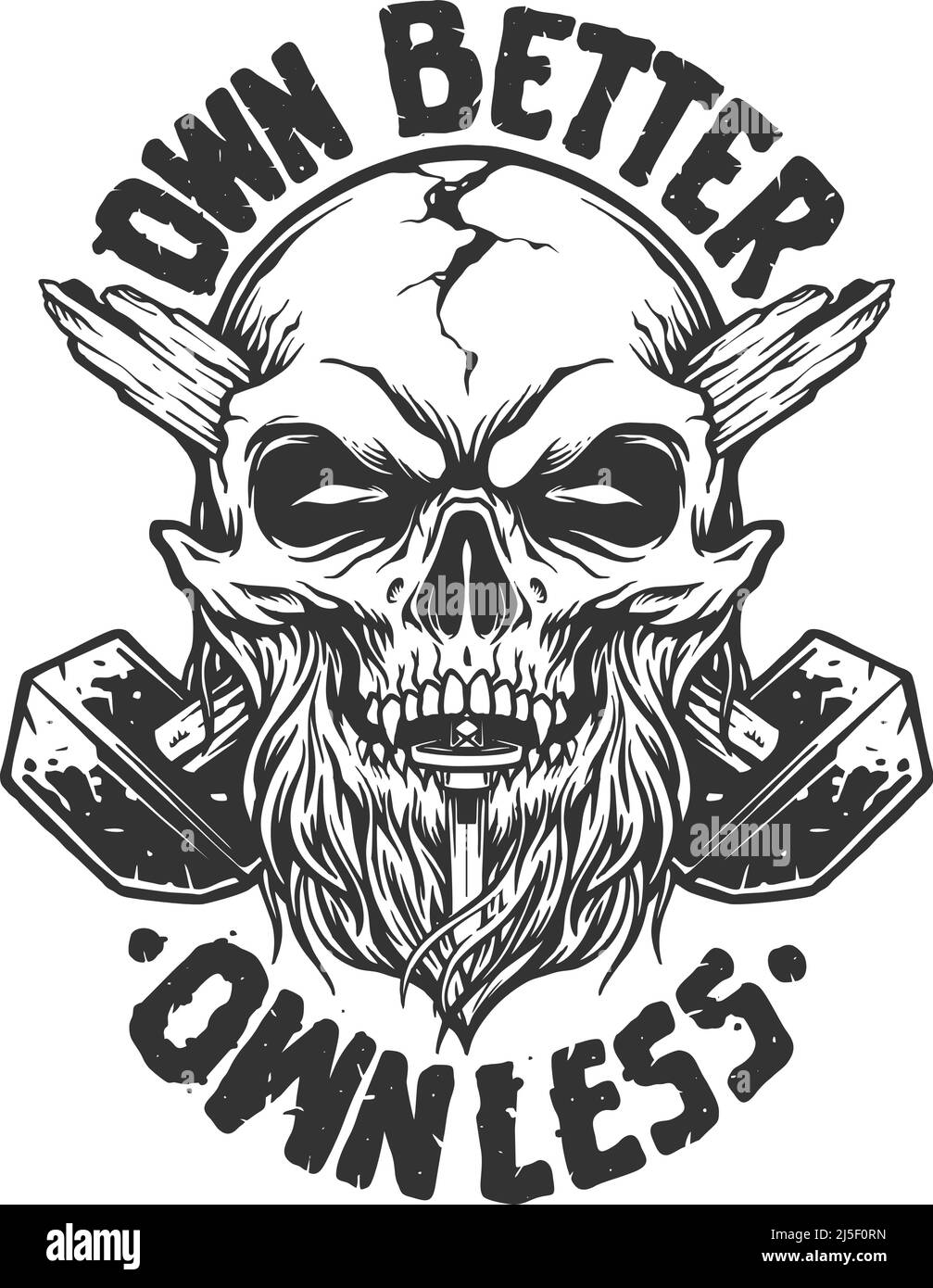 Illustration vectorielle monochrome de la tête de crâne de l'ouvrier pour votre logo de travail, t-shirt de marchandise, autocollants et dessins d'étiquettes, affiche, cartes de vœux Illustration de Vecteur