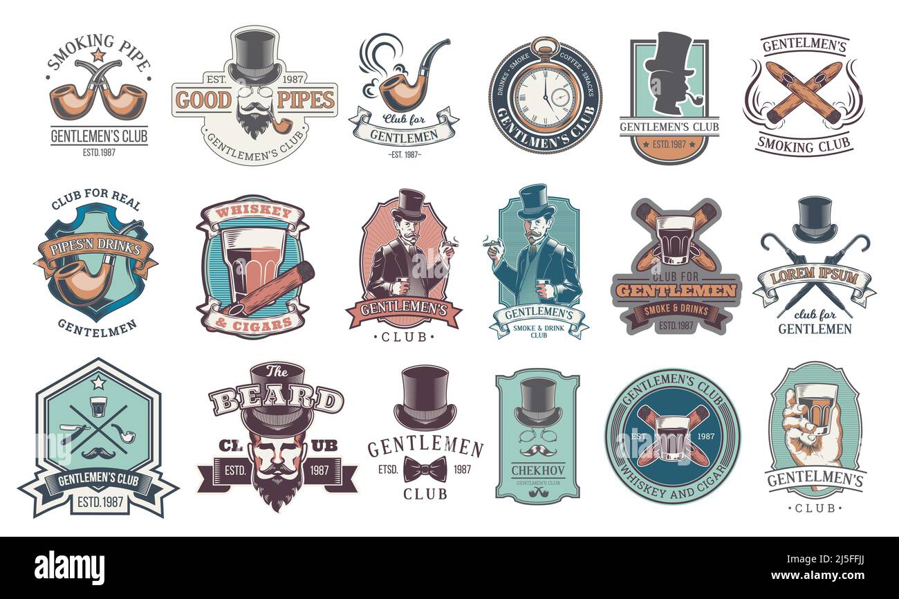 Ensemble d'emblèmes, d'étiquettes, d'icônes, de signalisation et d'éléments de design vintage Vector Gentleman. Style de gravure. Illustration de Vecteur