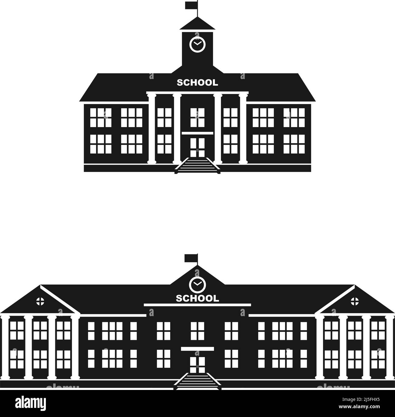 Ensemble de silhouettes école classique bâtiment isolé sur fond blanc. Illustration vectorielle. Illustration de Vecteur