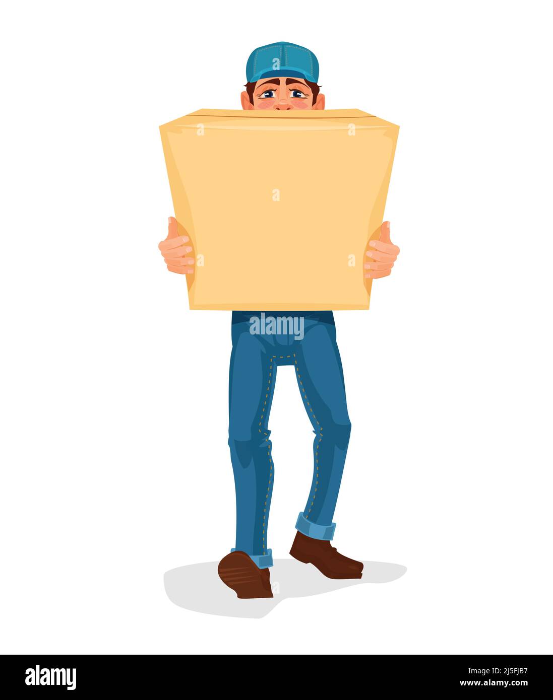 Illustration vectorielle MAN porte une boîte en carton Illustration de Vecteur