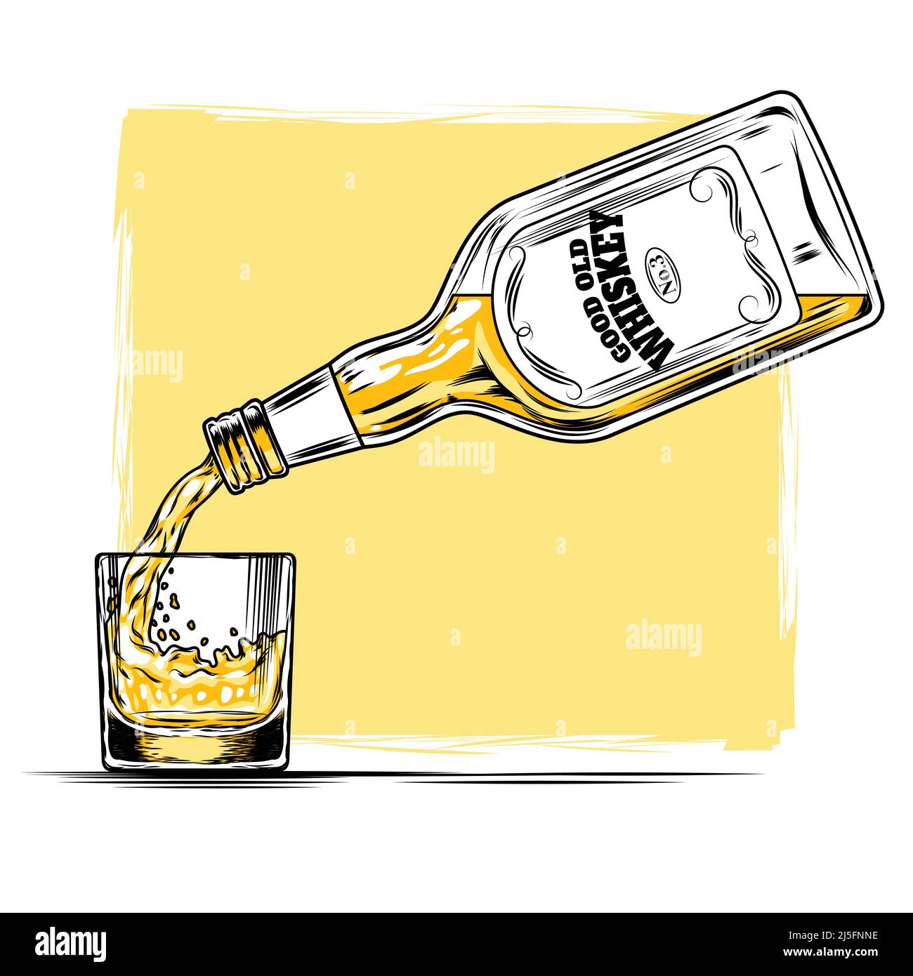 Illustration vectorielle de la quantité de whisky versée d'une bouteille dans un verre Illustration de Vecteur