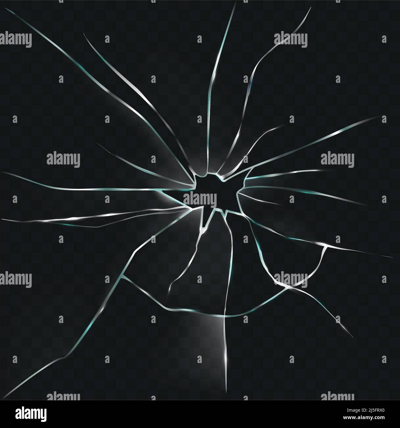 Illustration vectorielle d'un verre cassé et fissuré avec un trou dans un style réaliste sur fond noir Illustration de Vecteur